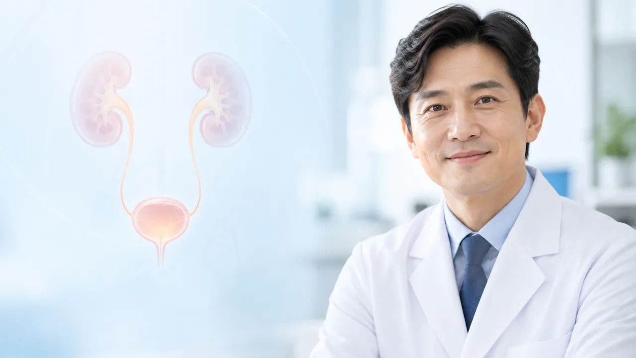 흰 가운을 입은 비뇨의학과 전문의가 미소 짓는 영상 썸네일
