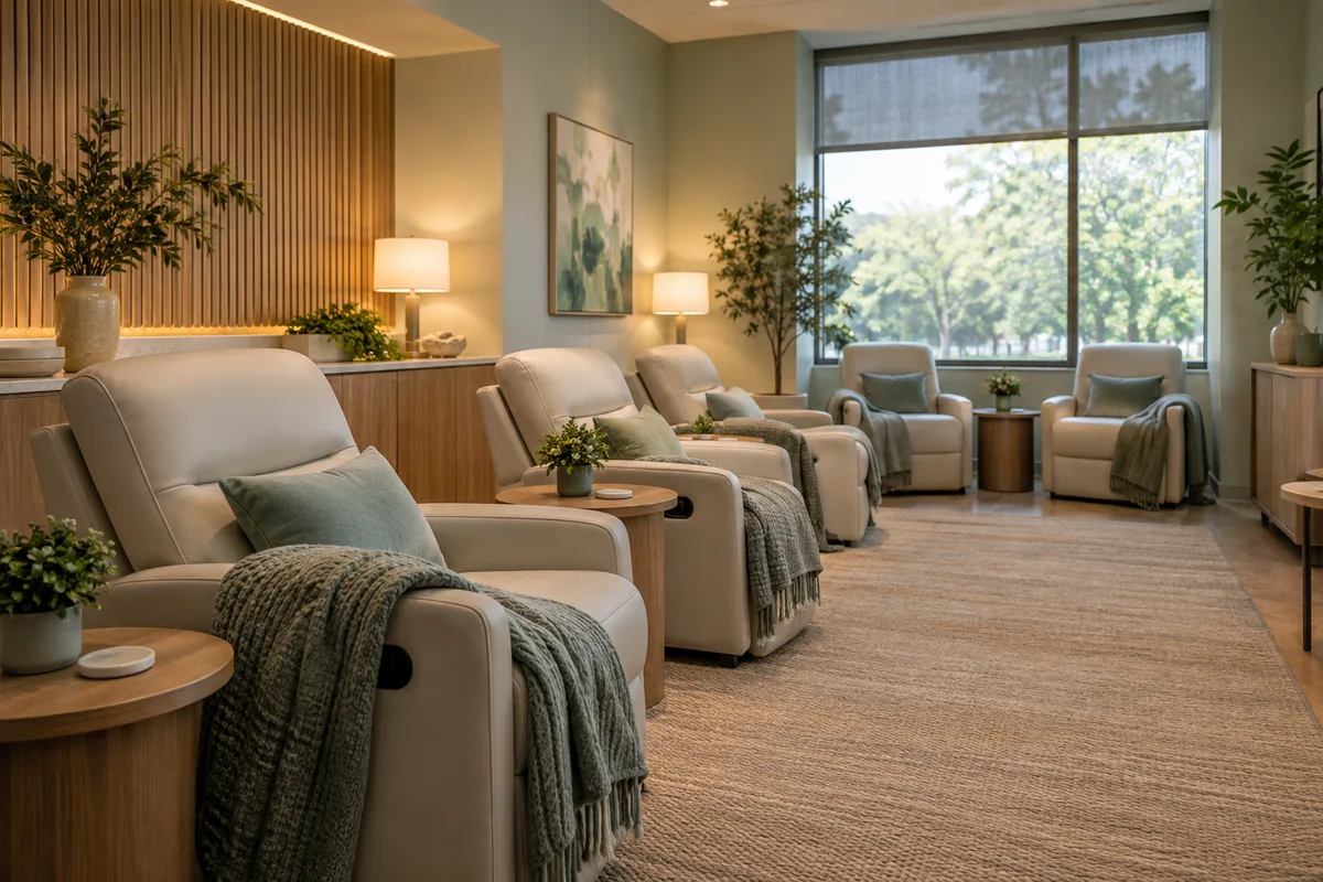 리클라이너 소파가 놓인 회복 라운지