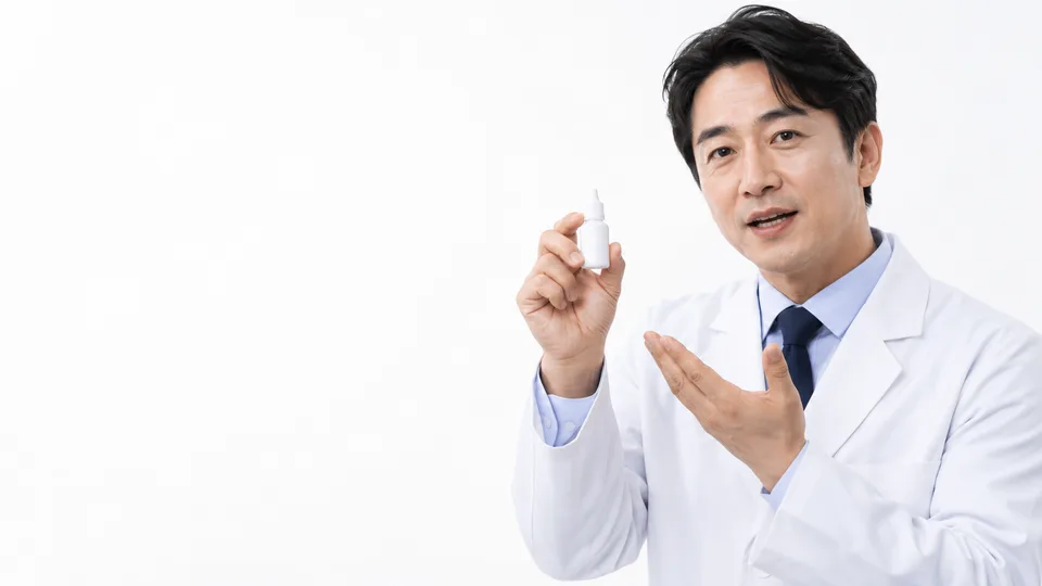 안약을 들어 보이는 의사