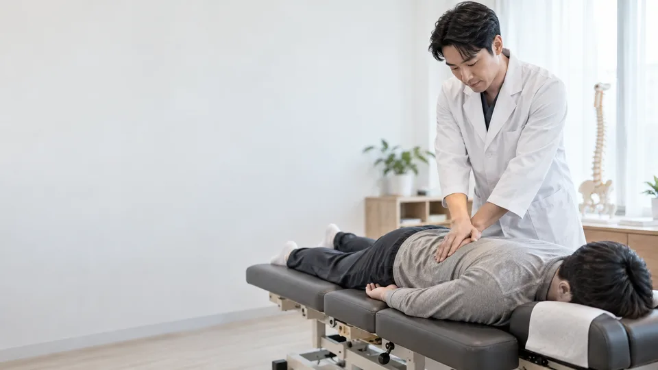추나요법을 시연하는 한의사