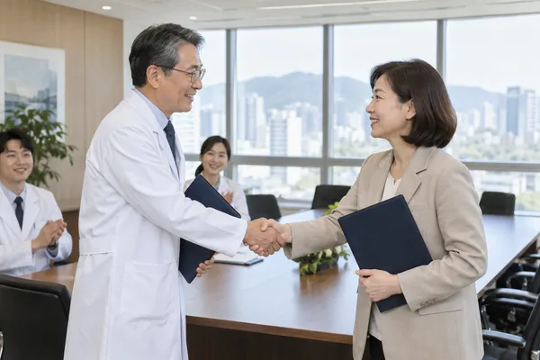 병원과 지역 기관 관계자의 협약 체결 장면
